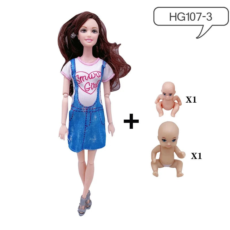 Handmade 11.5Inches Pregnant Doll Mom Have 2Pcs Baby in Her Tummy With 1Pc Clothes Educational Dolls Girl Toy for Barbie Gift