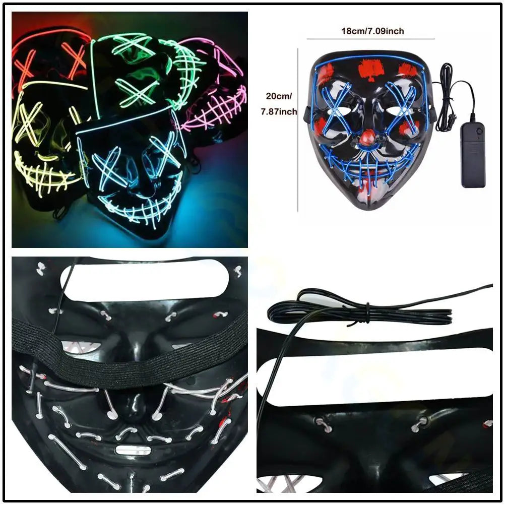 Cosmask Halloween Neon Mask Led Mask Masque Masquerade Party Masks Light Glow in the Dark Funny Masks Cosplay Costume Supplies