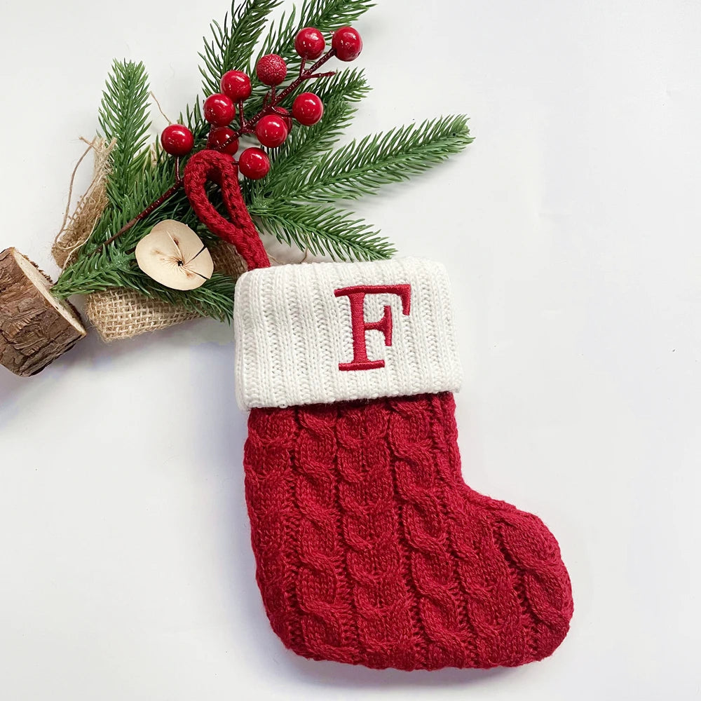 Christmas Socks Snowflake Alphabet Letters Christmas Knitting Stocking Christmas Tree Pendant Decoration for Home Xmas Gift 2024