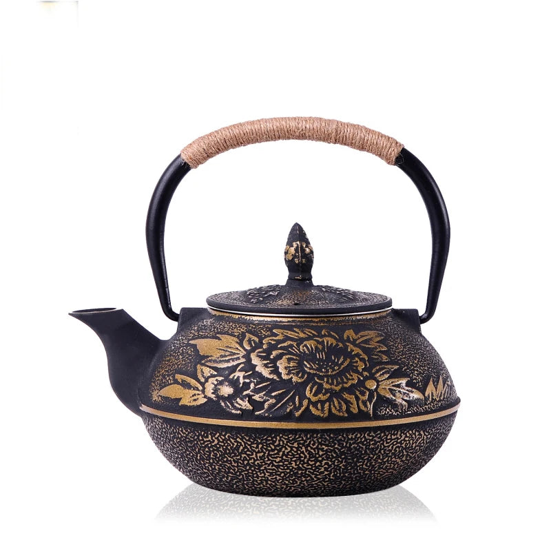 900ML Japanese Style Cast Iron Teapot With Stainless Steel Infuser Strainer Plum Blossom Cast Iron Tea Kettle for Boiling Water