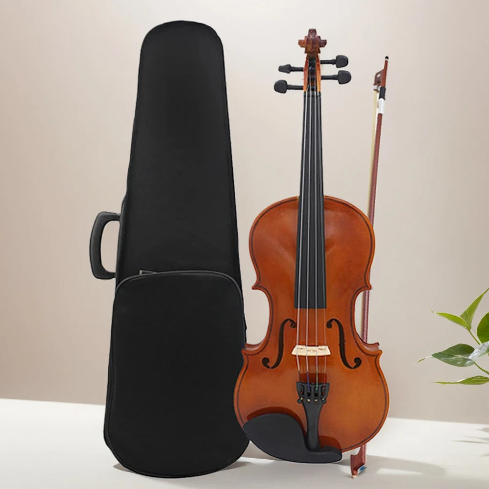 Violin Fiddle Set With Case Bow Extra Strings Rosin Tuner 4/4 Full Size Solid Wood Violin Set for Beginners Kids & Adults