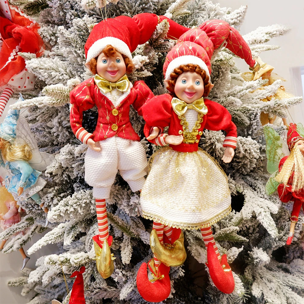 Elf Couple Navidad New Year Xmas Gifts for Kids Plush Dolls Toys Christmas Tree Pendant Drop Ornaments Hanging Decoration