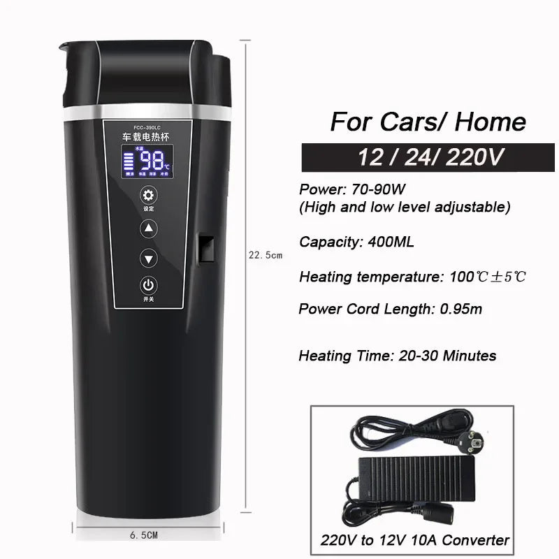 Intelligent Car Home Electric Kettle Thermos Bottle Tea Milk Temperature Adjustable 12V 24V 220V Travelling Water Heating Cup