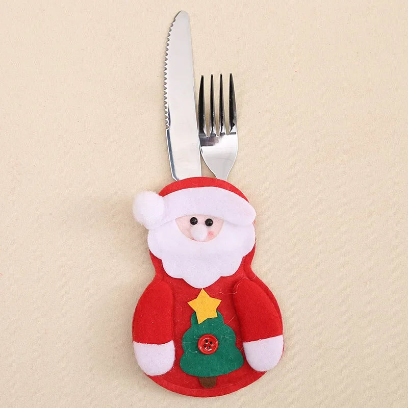 Christmas Cutlery Holders Christmas Knife Fork Tableware Bags Pocket Christmas Decoration 2024 New Year Dinner Table Ornament