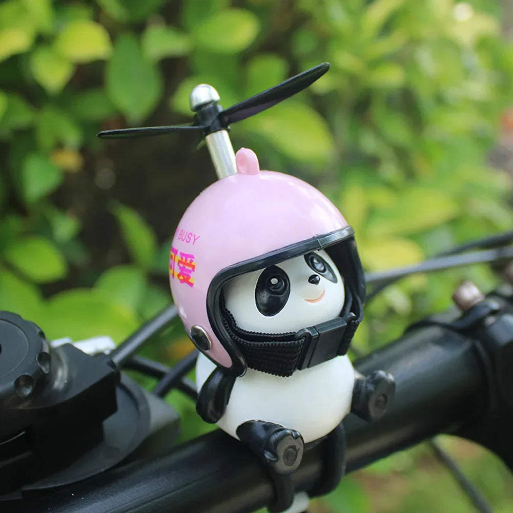 Motorcycle Handlebar Decoration Bike Electric Cute Panda Cartoon With Helmet Airscrew Ornaments Toy Riding Equipment Accessories