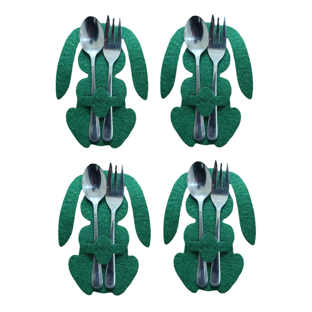 4Pcs/Set Easter Knife Fork Bags Non-Woven Cartoon Sheep Easter Rabbit Cutlery Holder Bag Tableware Organizer Easter Decorations