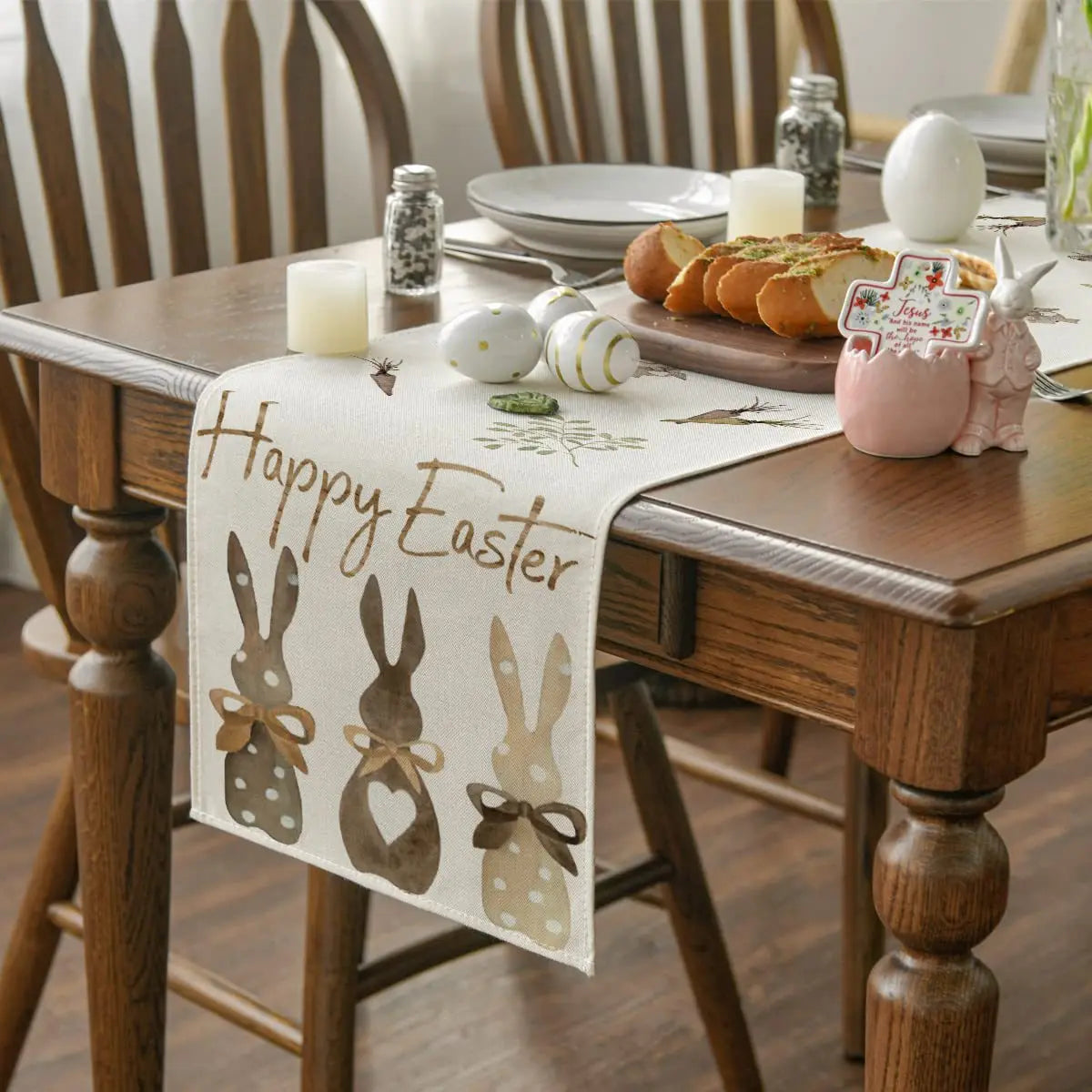 2024 Easter Bunny Table Runner Gnome Rabbit Party Decor Creative Tablemat Easter Placemat Table Decoration for Dining Home