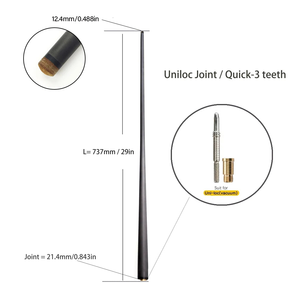 Customized 100% Carbon Fiber Shaft Billiard Pool Cue Stick 10/12/12.4/12.9/13.9mm Shaft Uni-Loc Joint Single Shaft