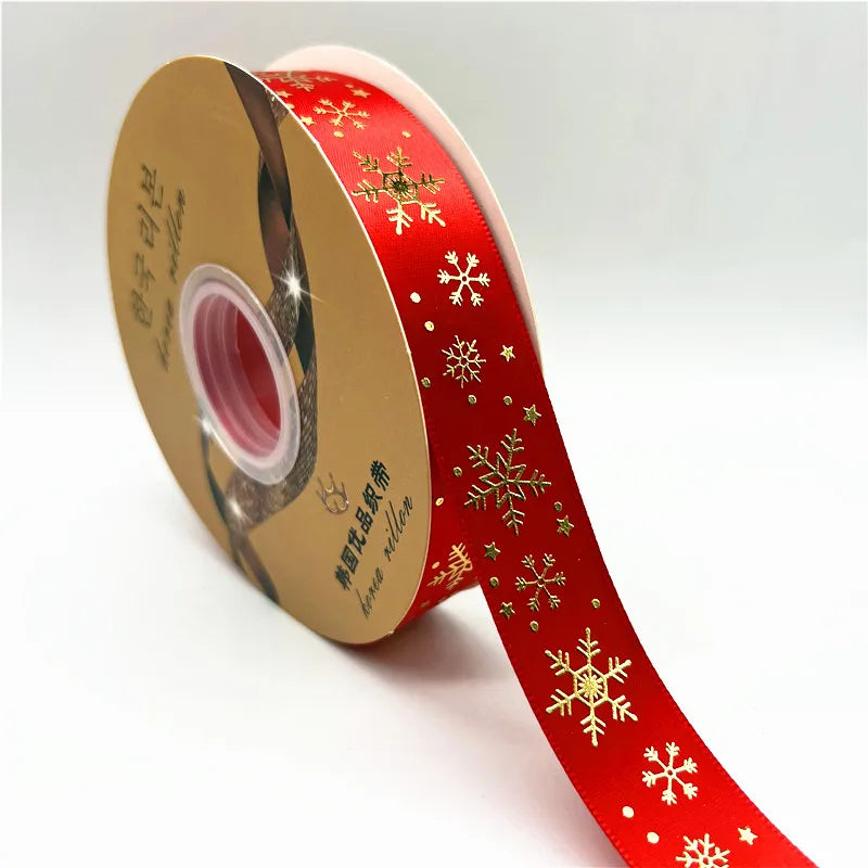 5yards 25mm Christmas Ribbon Printing Polyester Ribbon for Handmade Bow Party Christmas Decorations DIY Christmas Gift Wrapping
