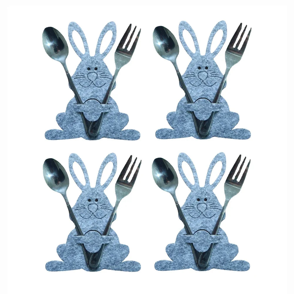 4Pcs/Set Easter Knife Fork Bags Non-Woven Cartoon Sheep Easter Rabbit Cutlery Holder Bag Tableware Organizer Easter Decorations