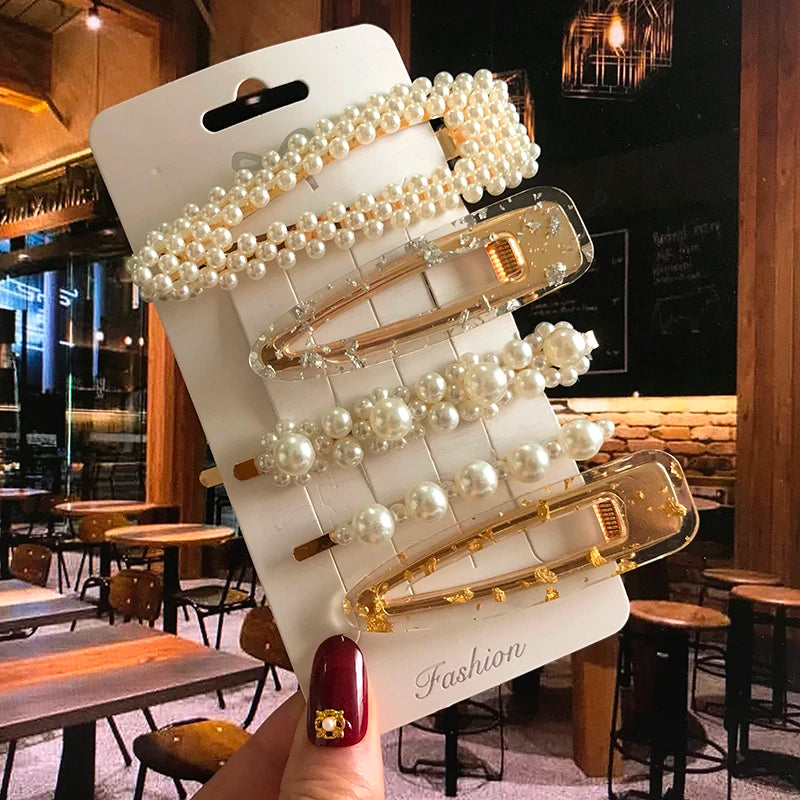 Acrylic Barrettes Headwear Pearl Hair Clip Sets for Women Fashion Geometric Hairpins Hair Accessories Headdress Girl Bobby Clip