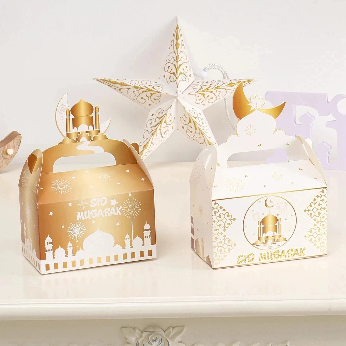 24Pcs Eid Mubarak Candy Gift Box Eid Black White Packaging Box Ramadan Decoration 2024 Islam Muslims Festive Party Supplies