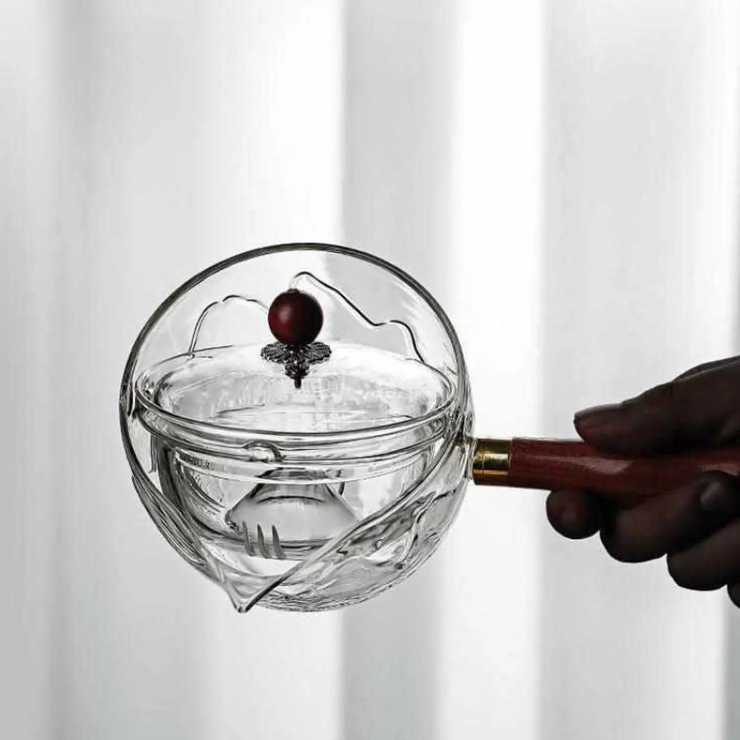 500ml Rotating Tea Maker Glass Teapot Side to Boil Blooming Tea Maker for Home Office Heat Resistant Clear Teapot Lid Kettle