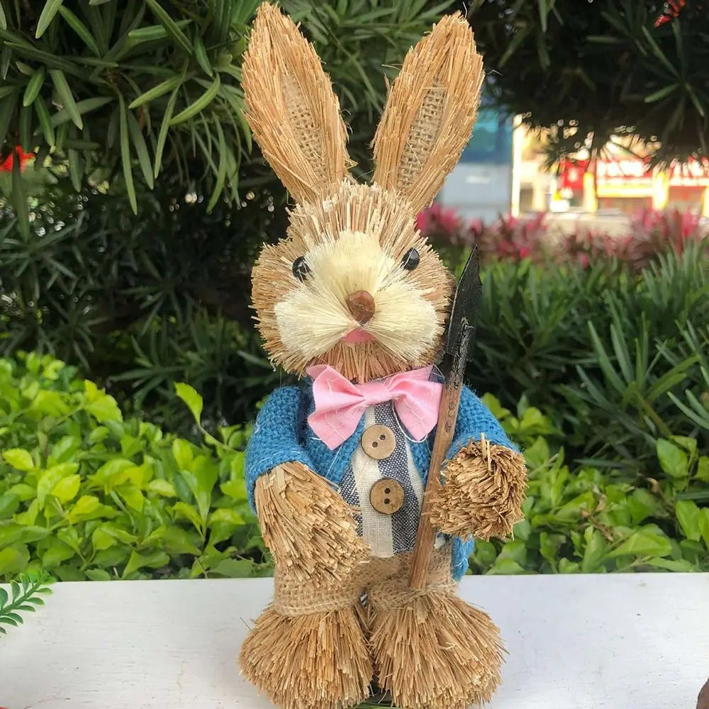 Decorations Garden Ornaments DIY Straw Rabbit Exquisite Hand Gifts Prizes Birthday Gifts Easter Decorations for 25cm