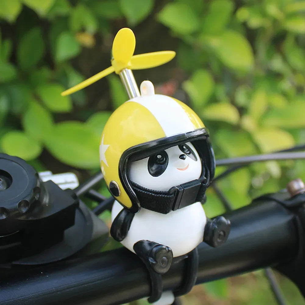 Cute Panda Cartoon With Helmet Airscrew Ornaments Toy Motorcycle Handlebar Decoration Bike Electric Riding Equipment Accessories