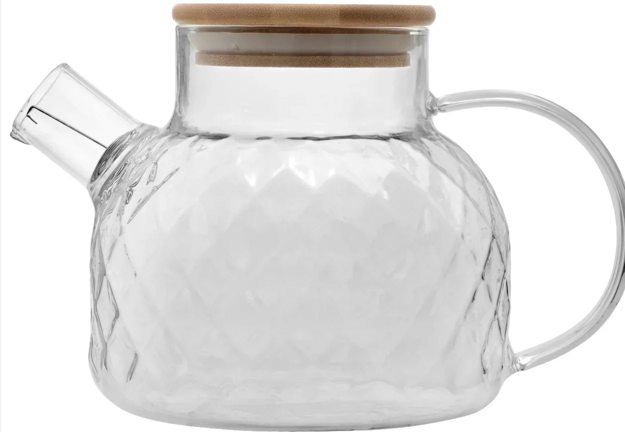 High Borosilicate Glass Tea Infuser Kettle Household Use New Chinese Teapot Bamboo Cover Set Teaware Kitchen Dining Bar Home