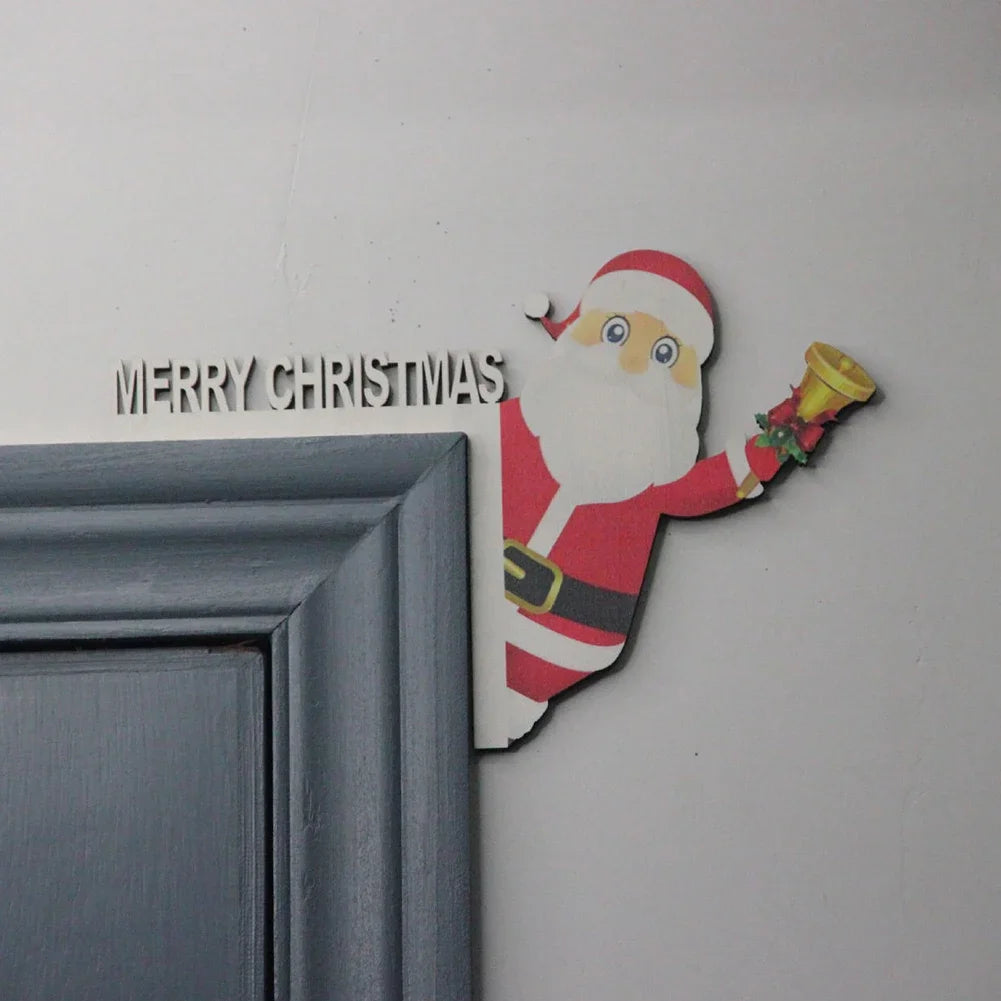 Christmas Door Frame Decoration Santa Claus Wooden Christmas Decorations Happy New Year 2024 Door Frame Trim Wood Xmas Decor