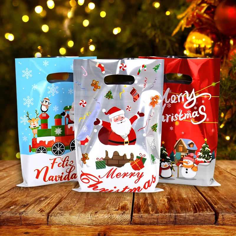 10/30pcs Christmas Gift Bags Cartoon Plastic Candy Cookie Packaging Bag 2024 Navidad Decoration for Home Kids New Year Gift 2025