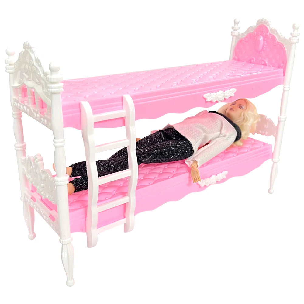 NK 1 Pcs Pink Bunk Doll Bed Dollhouse Furniture Princess Girl Bedroom for Barbie Doll Accessories Gift's Doll Baby Toy