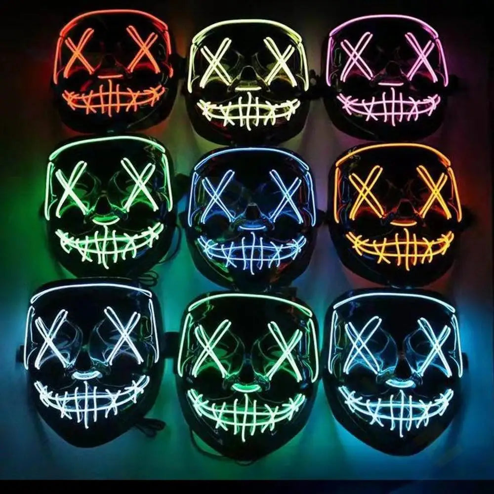 Cosmask Halloween Neon Mask Led Mask Masque Masquerade Party Masks Light Glow in the Dark Funny Masks Cosplay Costume Supplies