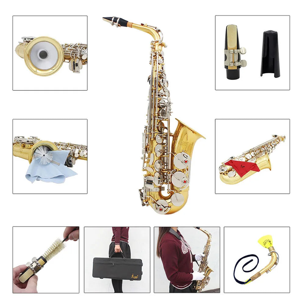 High Quality Eb Alto Saxophone Brass Lacquered Gold E Flat Sax Musical Woodwind Instrument With Case Mouthpiece Accessories