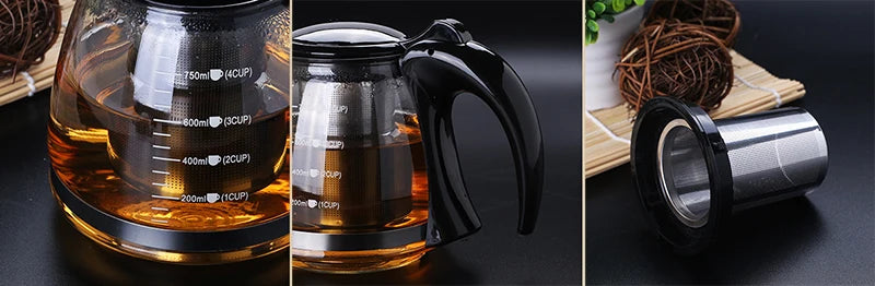 Creative Design Glass Teapot 750ml &1200ml Fashion Glass Teapot for Tea Flower With Removable Steel Infuser Filter Tea Kettle