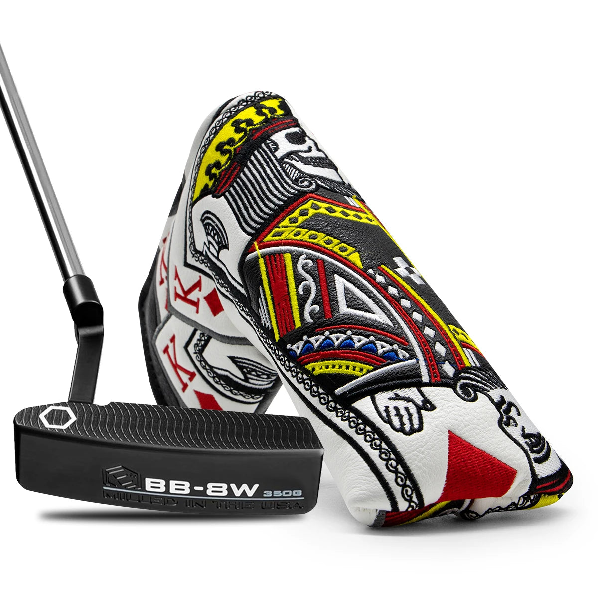 Lucky K High Qaulity Embroidery Golf Driver Fairway Hybrid Head Covers Black Premium Leather Wood Covers Blade Mallet Putter