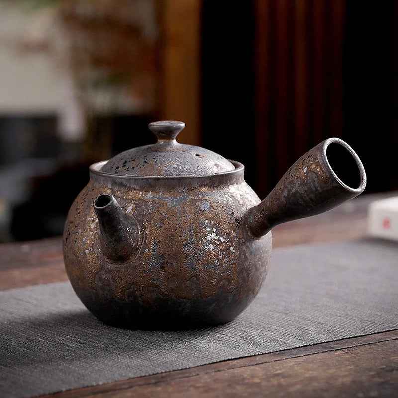 350ml Japanese Style Coarse Pottery Teakettle Long Handle Teapot Handmade Retro Large Capacity Tea Cup Kung Fu Tea Teaware