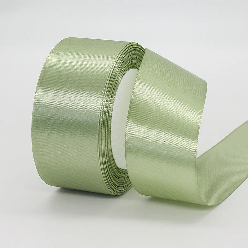 25yards/Roll Satin Ribbons Matcha Green 10/15/20/25/40/50mm for Wedding Christmas Home Decorate Handmade Gift Wrapping Supplies
