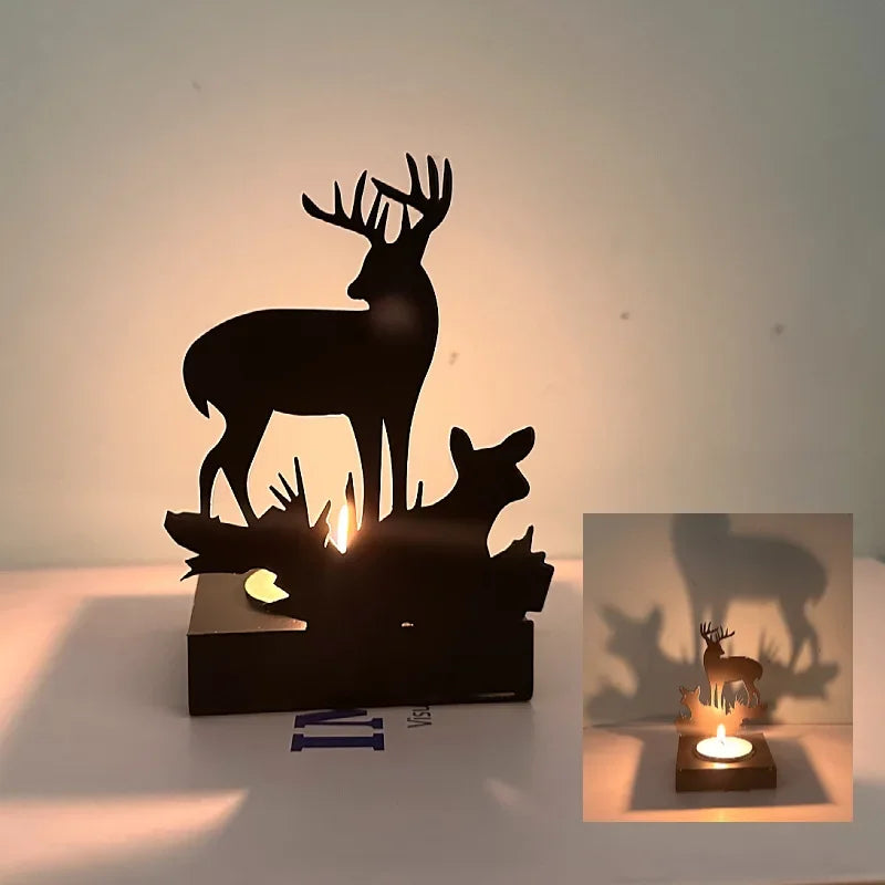 Christmas Iron Art Elk Candlestick Elk Christmas Tree Tea Candlestick Table Lamp Holder Decoration Christmas Home Decoration