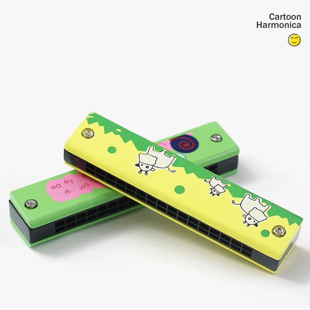 1pc 16 Holes Cartoon Wooden Harmonica Mouth Organ Kids Music Instrument Educational Replacement Toy Children Gift Universal