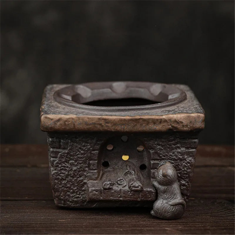Japanese Coarse Pottery Handmade Teapot Warmer Ceramic Retro Tea Heater Candle Stand Kettle Holder Tea Stove Kung Fu Tea Set