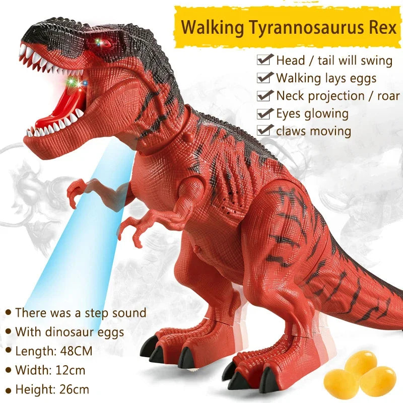 Large Electric Dinosaur Toys Walking Jet Dinosaur World With Mechanical Voice Tyrannosaurus Rex Luminous Egg Children Baby Gifts