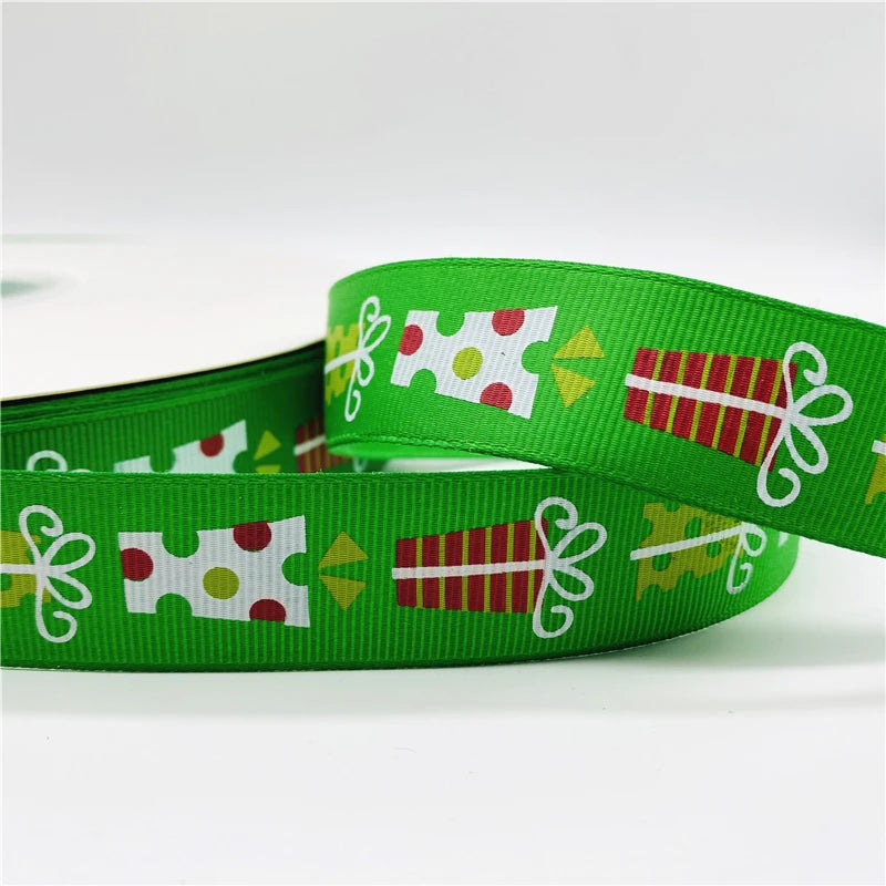 5yards/Lot 25mm Christmas Decor Grosgrain Ribbon Printed Christmas Ribbon for Handmade Design Christmas Decoration Sewing Fabric