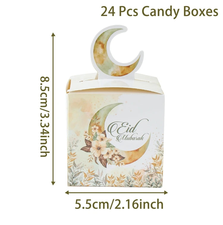 24Pcs Eid Mubarak Candy Gift Box Eid Black White Packaging Box Ramadan Decoration 2024 Islam Muslims Festive Party Supplies