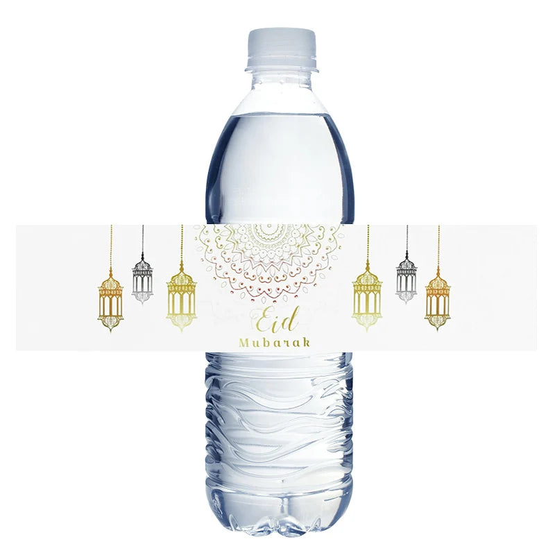 10/20pcs Eid Mubarak Bottle Wrapper Paper Sticker Ramadan Kareem Festival Party Supplies Water Bottle Cover Eid Al-Fitr Decor