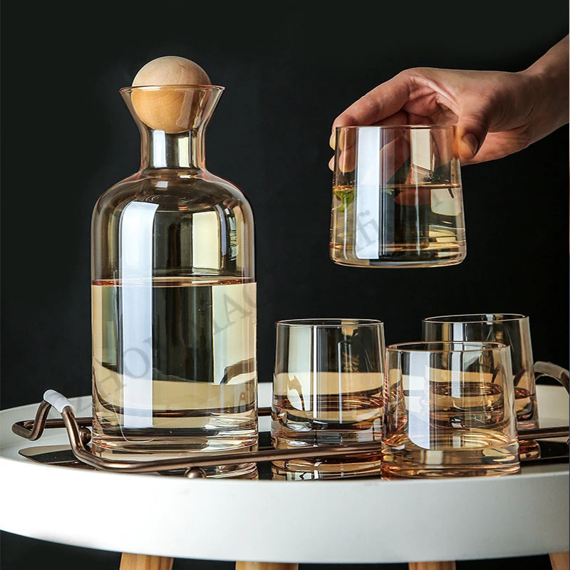 1.2L Water Kettle Amber Borosilicate Glass Tea Pot 250ml Water Cup Heat-Resistant Glass Bottle Water Pitcher Beverage Dispenser
