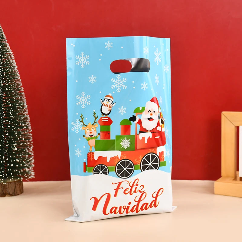 10/30pcs Christmas Gift Bags Cartoon Plastic Candy Cookie Packaging Bag 2024 Navidad Decoration for Home Kids New Year Gift 2025