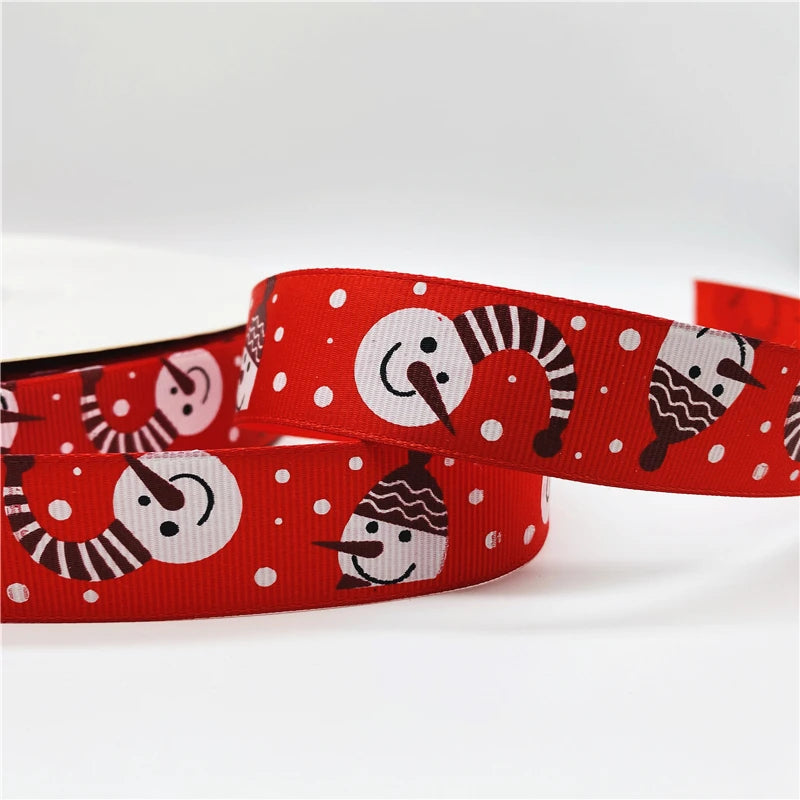 5yards/Lot 25mm Christmas Decor Grosgrain Ribbon Printed Christmas Ribbon for Handmade Design Christmas Decoration Sewing Fabric