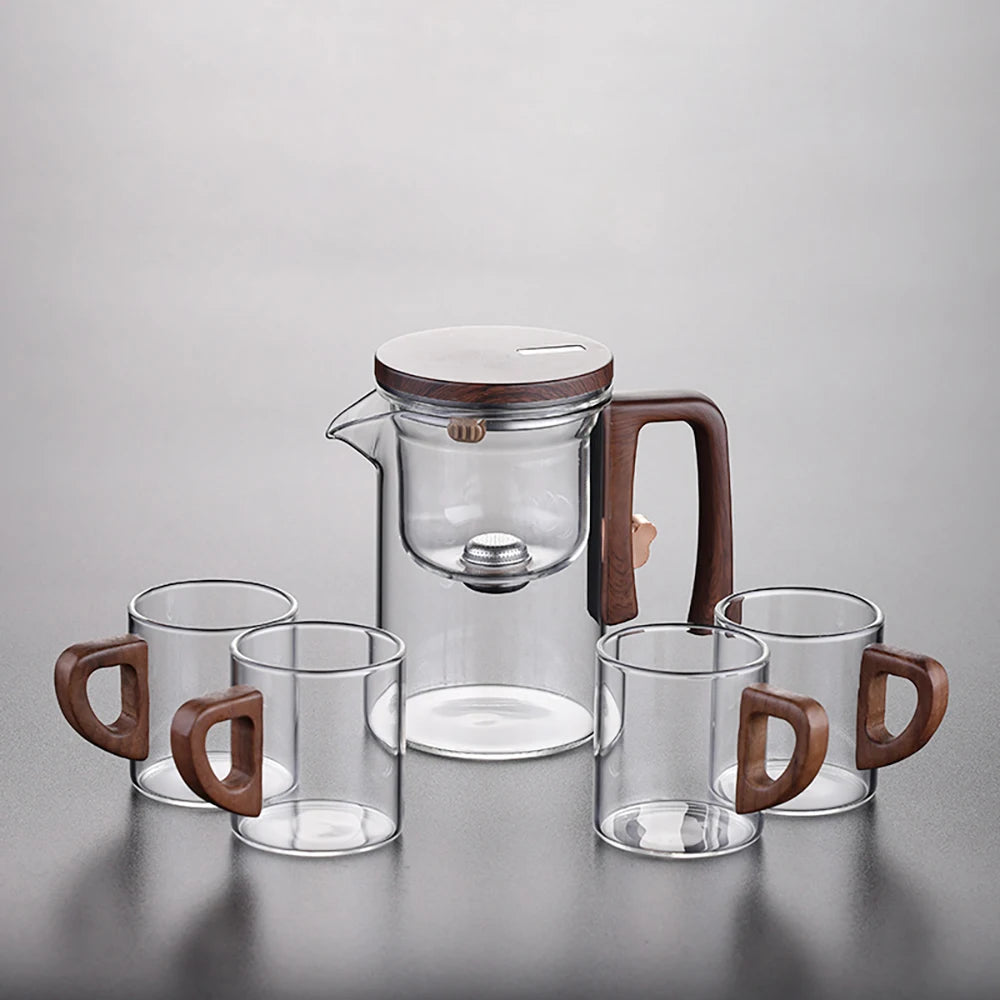 Glass Tea Pot Kettle Infuser 520ml/720ml Teapot Water Separation Inner Magnet One Click Magnetic Switch Tea Filtration Cup Set