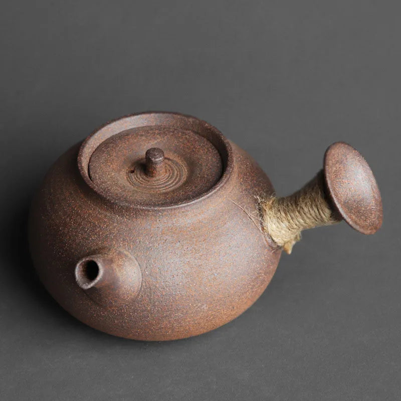 Jingdezhen Handmade Pottery Japanese Style Side Handle Teapot Raw Ore Pottery Clay Material Retro Rough Pottery Health Tea Maker