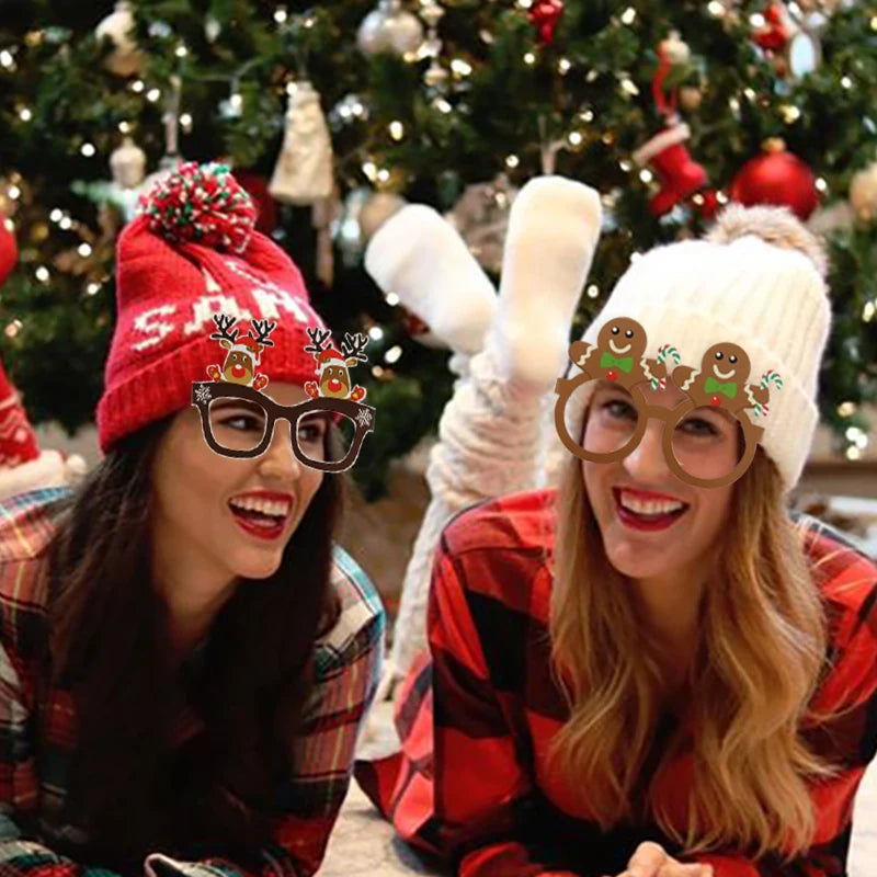 9pcs Santa Claus Xmas Tree Elk Paper Glasses Frame Christmas Glasses Photo Prop Christmas Decorations New Year Navidad Kids Gift