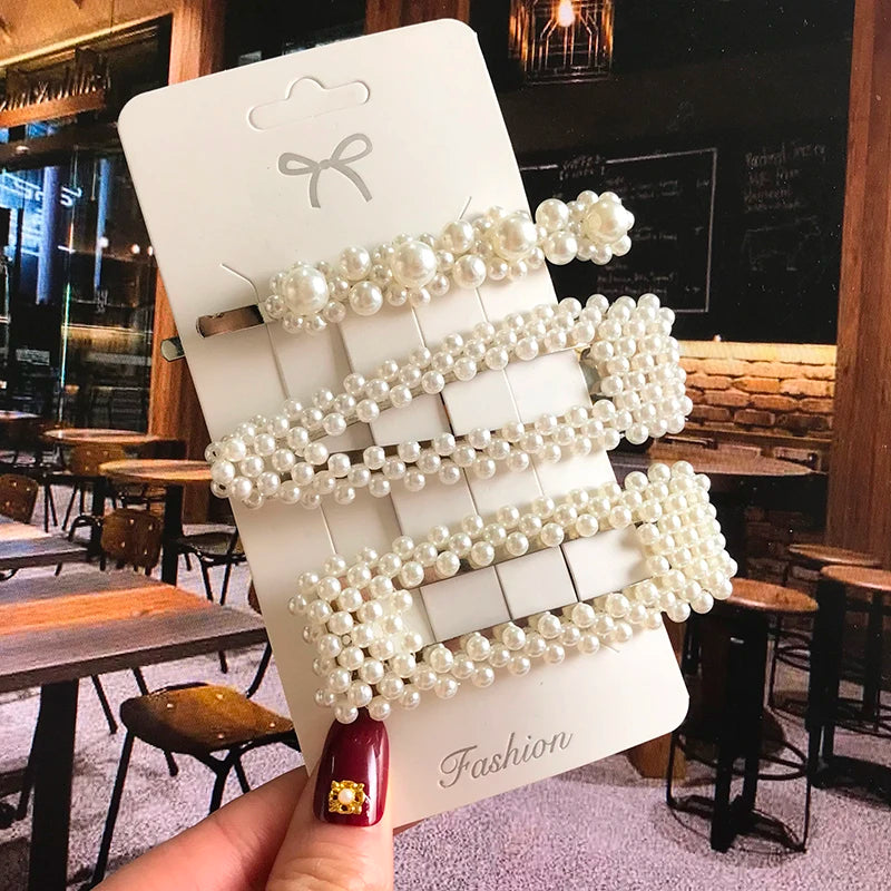Acrylic Barrettes Headwear Pearl Hair Clip Sets for Women Fashion Geometric Hairpins Hair Accessories Headdress Girl Bobby Clip