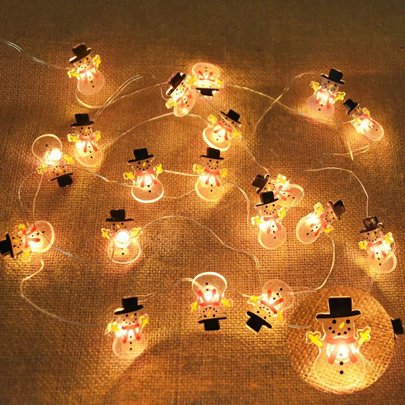 2M 20LED Santa Claus Snowflake LED Light String Christmas Decoration for Home Xmas Tree Ornament 2024 Navidad Kids Gift New Year