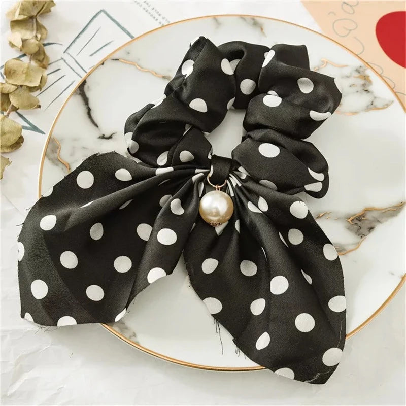 Fashion Bowknot Ponytail Holder Elastic Hair Bands for Girls Flower Printing Hair Accessories Women Hairband Ribbon Headwear