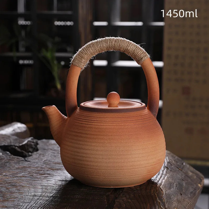 High Temperature Resistant Rough Pottery Boiled Teapot Kettle Tea Ceremony Kung Fu Teapot Retro Handmade Teapot Tea Fire Stoves