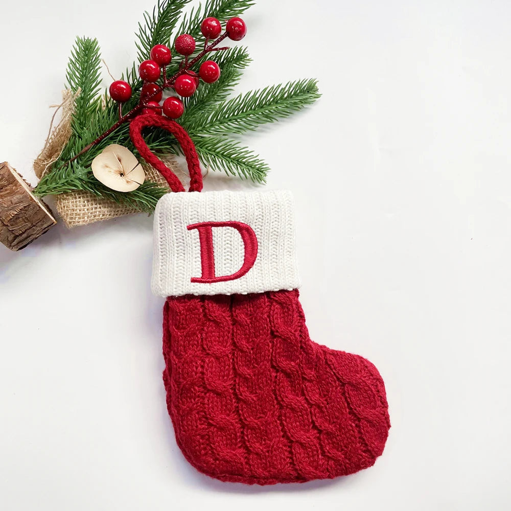 Christmas Socks Snowflake Alphabet Letters Christmas Knitting Stocking Christmas Tree Pendant Decoration for Home Xmas Gift 2024