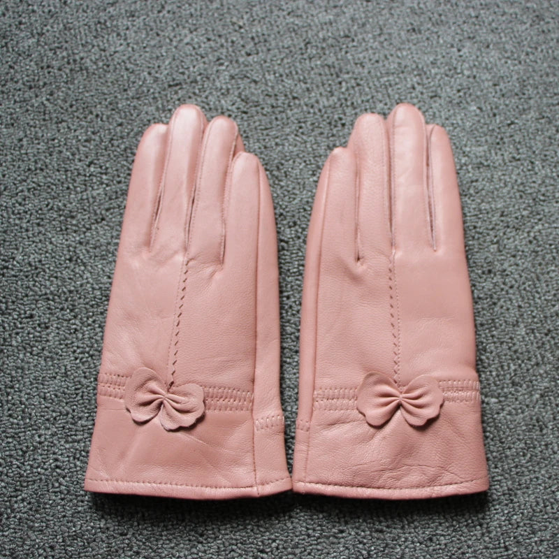 2020 Women's Genuine Leather Gloves Red Sheepskin Gloves Autumn and Winter Fashion Female Windproof Gloves