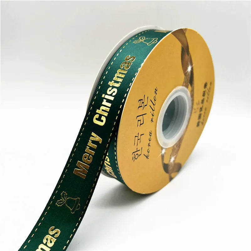 5yards 25mm Christmas Ribbon Printing Polyester Ribbon for Handmade Bow Party Christmas Decorations DIY Christmas Gift Wrapping