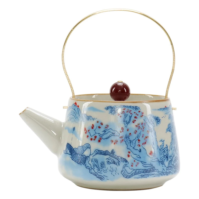 Ru Kiln Simple Lifting Beam Pot Ceramic Kung Fu Tea Set Home Brewing Teapot Office Single Pot Tea Brewer Open Slice